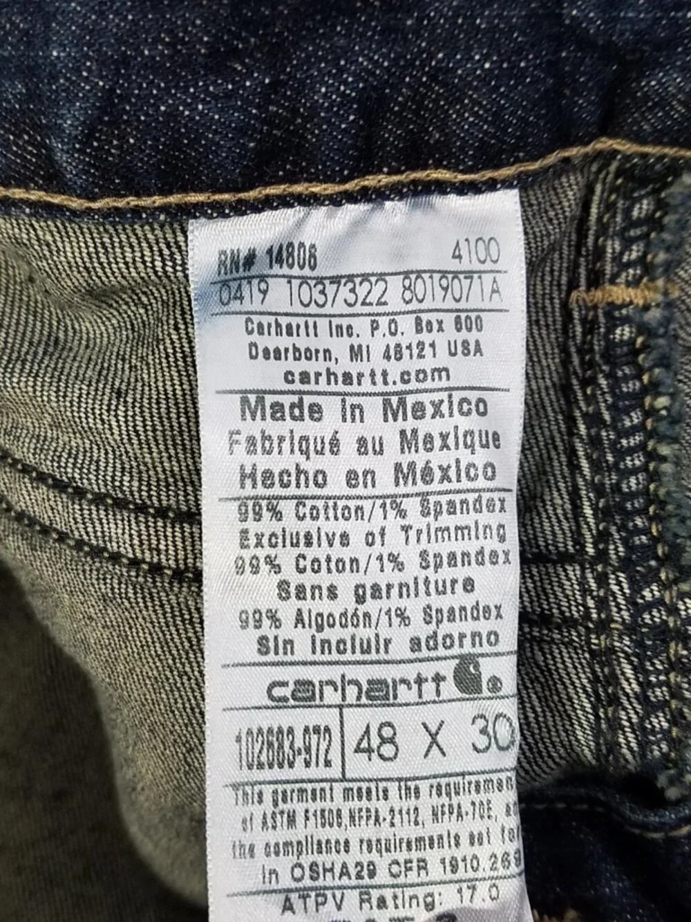 Carhartt FR Flame Resistant Relaxed Fit Rugged Flex Jeans Mens 48x30